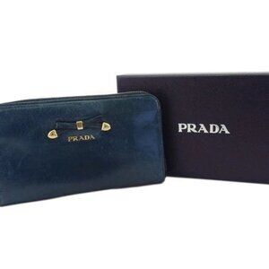 PRADA long wallet ribbon beige leather x gold hardware Authentic Used c4707
